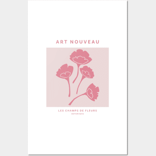 Pink Art Nouveau Les Champs De Fleurs Art Boheme Deisgn Posters and Art